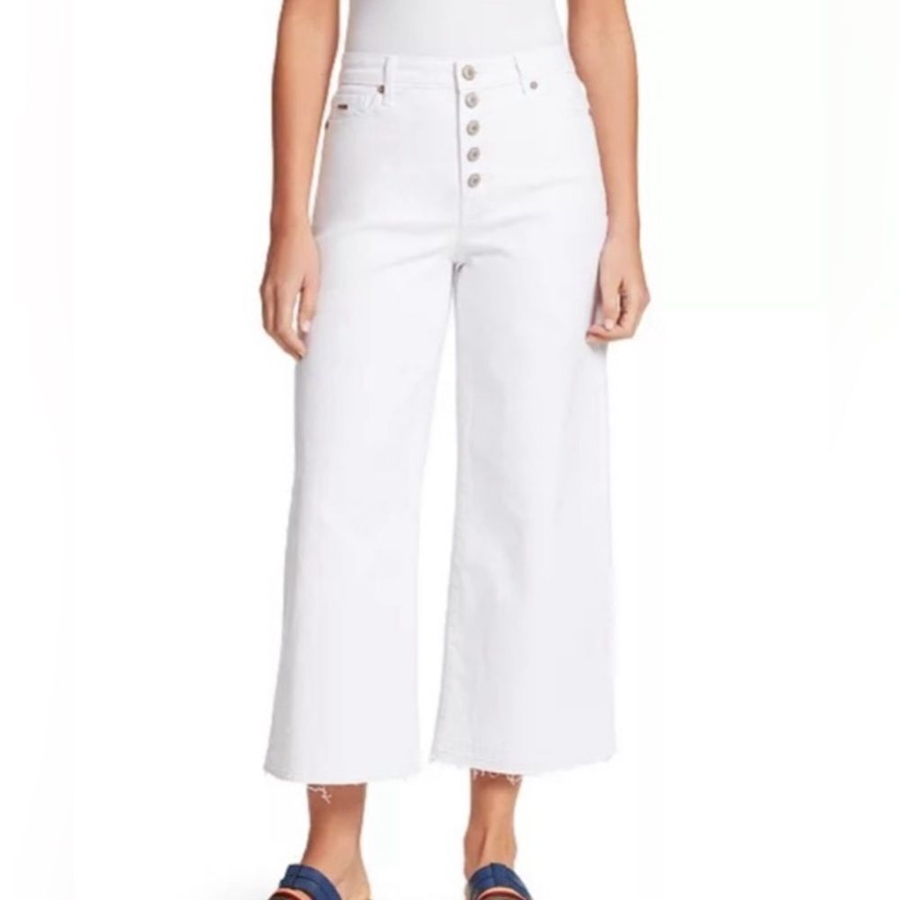 Nine West White Sophia High Rise Jeans Button Fly Cropped Wide Leg 6